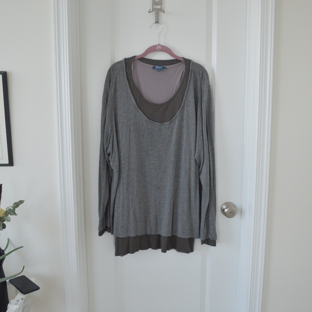 Grey and Green Layered Long Sleeve Top